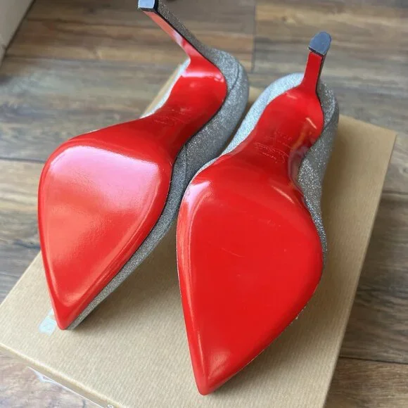 Christian Louboutin Pigalle Plato Silver Pump Heels - Picture 7 of 10